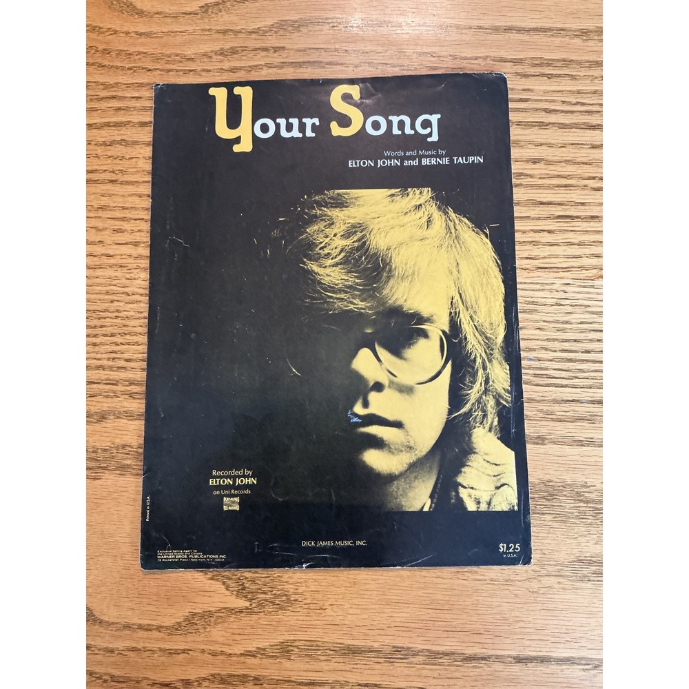 Vintage 1971 Your Song Elton John Bernie Taupin Sheet Music Piano Guitar Chords